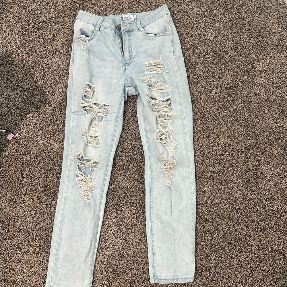 Fashion Nova Blue Boyfriend Jeans Distressed Casual